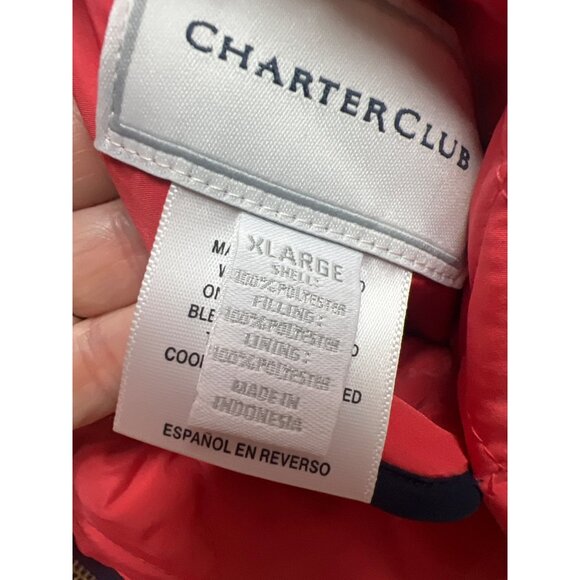 Charter Club Coral and Navy Puffer Full zip Vest - Picture 5 of 8
